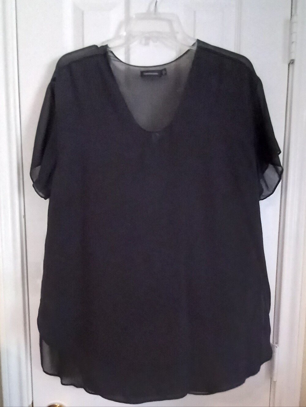 Calvin Klein Jeans SHEER Black V-Neck Tunic Hi/Lo Blouse